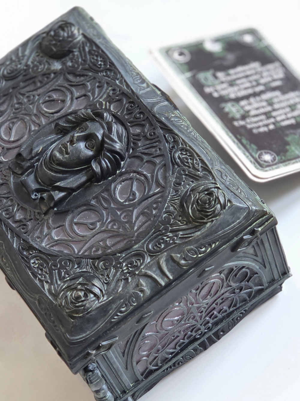 Black Ornate Decorative Jewelry Box with Sculpted Face Accent - Picture 2 of 8